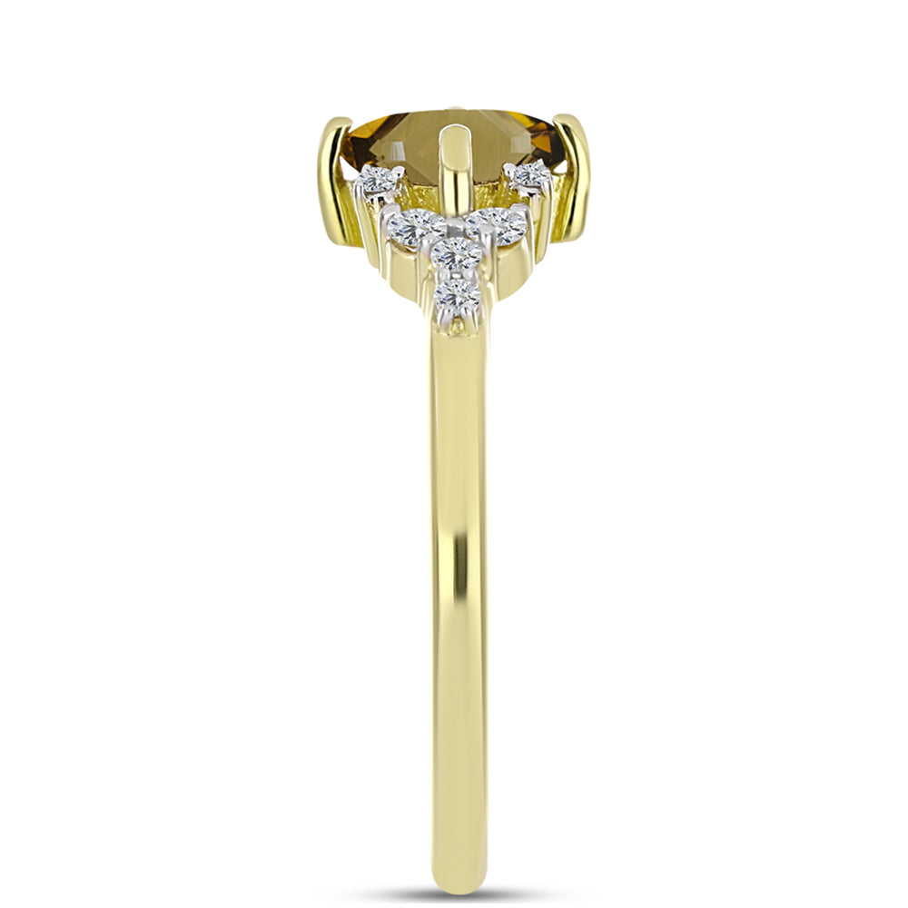 Inel din Argint 925 Placat cu Aur ( 2 grame ) cu Cuarț Coniac și Topaz Alb 0.88 Carate 4 