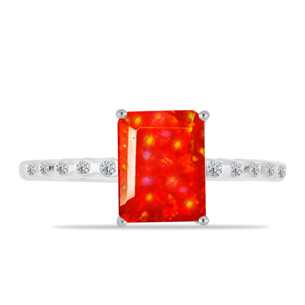 Inel din Argint 925 ( 1.95 grame ) cu Opal Etiopian Lega Dembi Roșu și Topaz Alb 1.34 Carate 1 