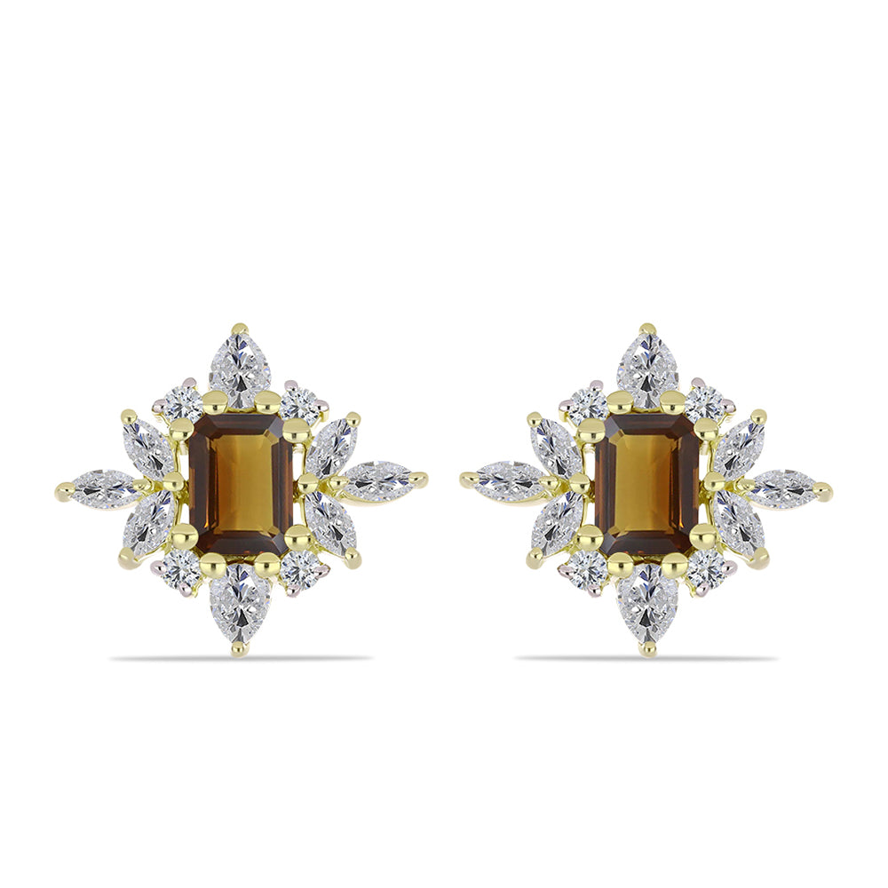 Cercei din Argint 925 Placat cu Aur ( 4.18 grame ) cu Cuarț Coniac și Topaz Alb 3.68 Carate 1 