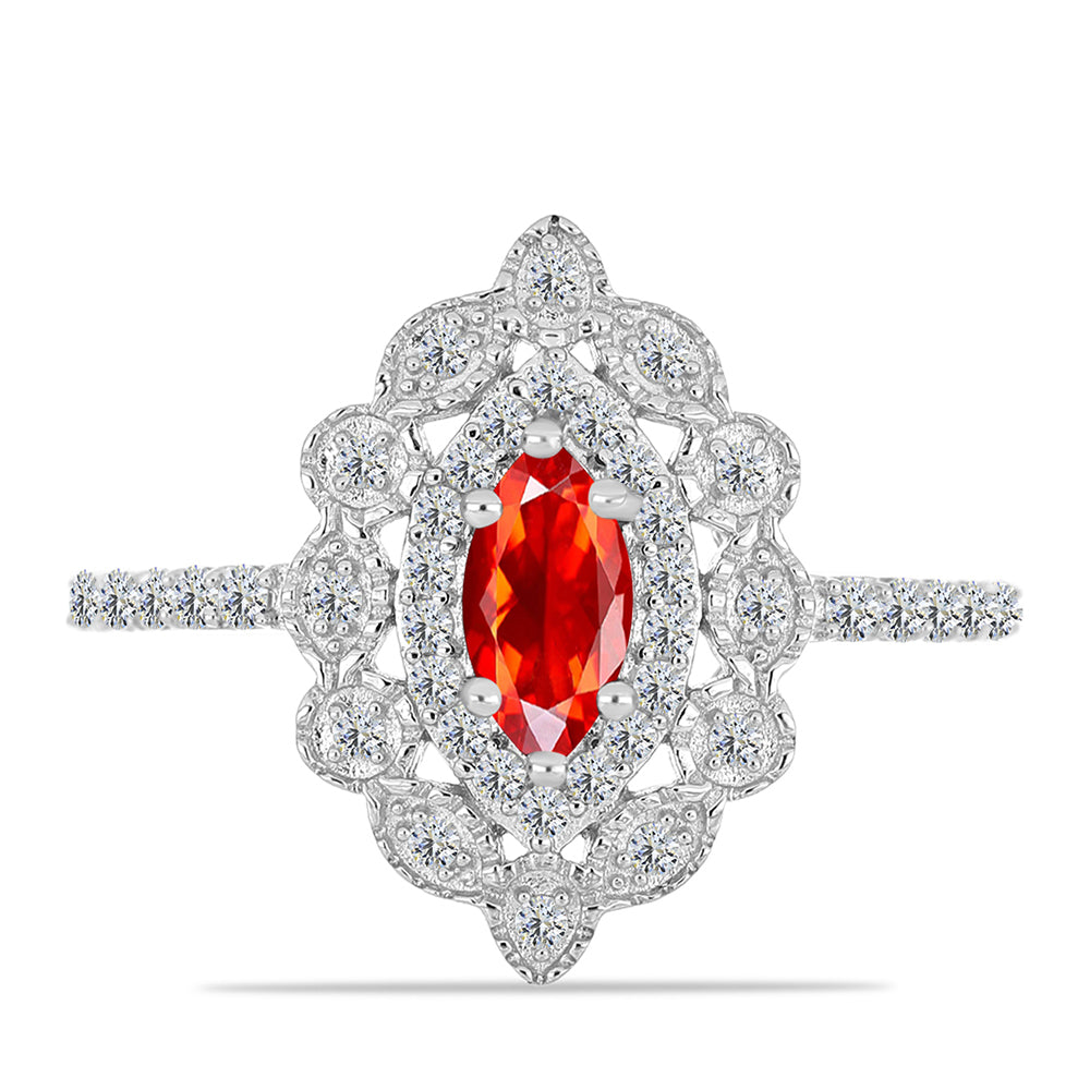 Inel din Argint 925 ( 2.62 grame ) cu Opal Etiopian Lega Dembi Roșu și Topaz Alb 0.79 Carate 1 