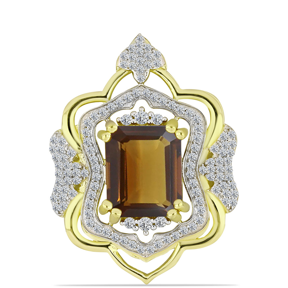 Pandantiv din Argint 925 Placat cu Aur ( 4.43 grame ) cu Cuarț Coniac și Topaz Alb 6.67 Carate 1 