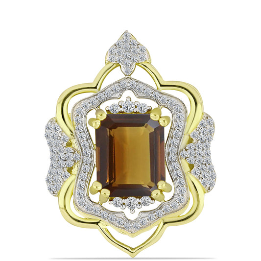 Pandantiv din Argint 925 Placat cu Aur ( 4.43 grame ) cu Cuarț Coniac și Topaz Alb 6.67 Carate