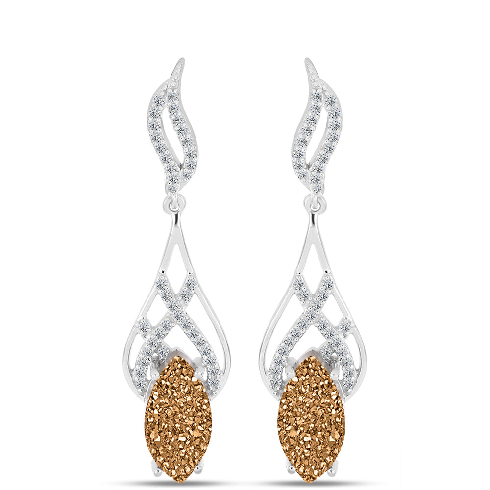 Cercei din Argint 925 ( 4.7 grame ) cu Drusy Auriu și Topaz Alb 5.91 Carate