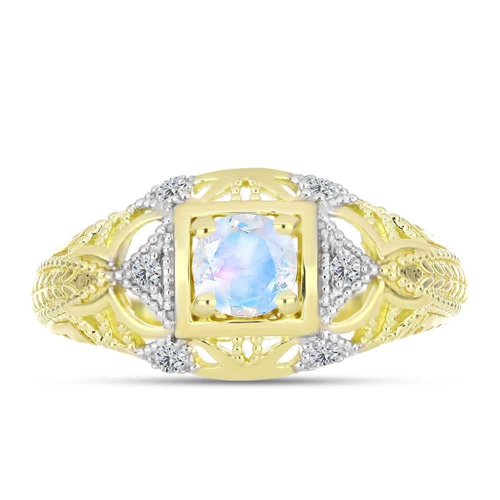 Inel din Argint 925 Placat cu Aur ( 3.53 grame ) cu Piatra Lunii Curcubeu și Topaz Alb 0.59 Carate