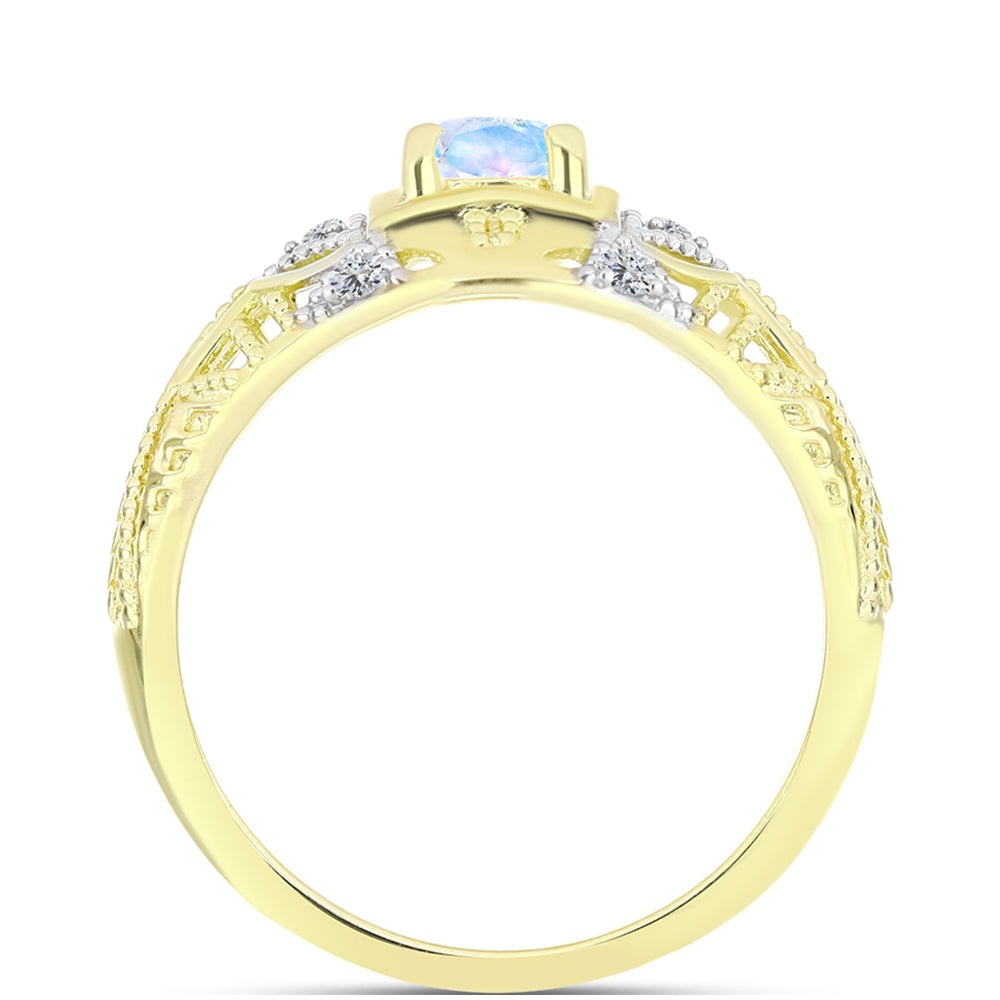 Inel din Argint 925 Placat cu Aur ( 3.53 grame ) cu Piatra Lunii Curcubeu și Topaz Alb 0.59 Carate 2 