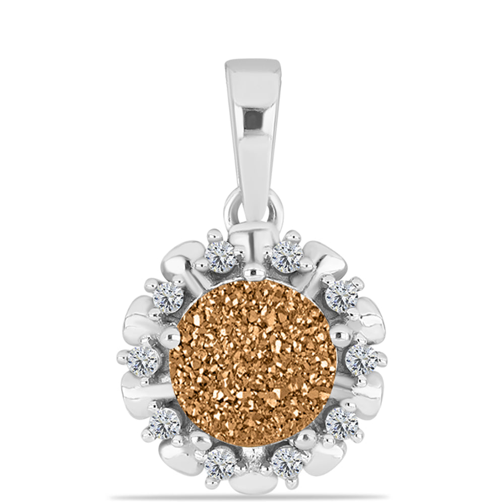 Pandantiv din Argint 925 ( 1.95 grame ) cu Drusy Auriu și Topaz Alb 2.35 Carate 1 