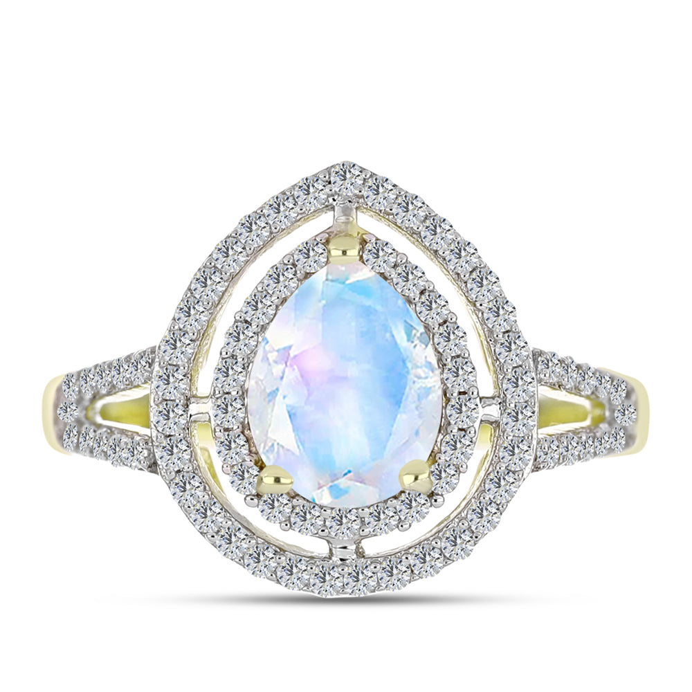 Inel din Argint 925 Placat cu Aur ( 2.84 grame ) cu Piatra Lunii Curcubeu și Topaz Alb 2.25 Carate