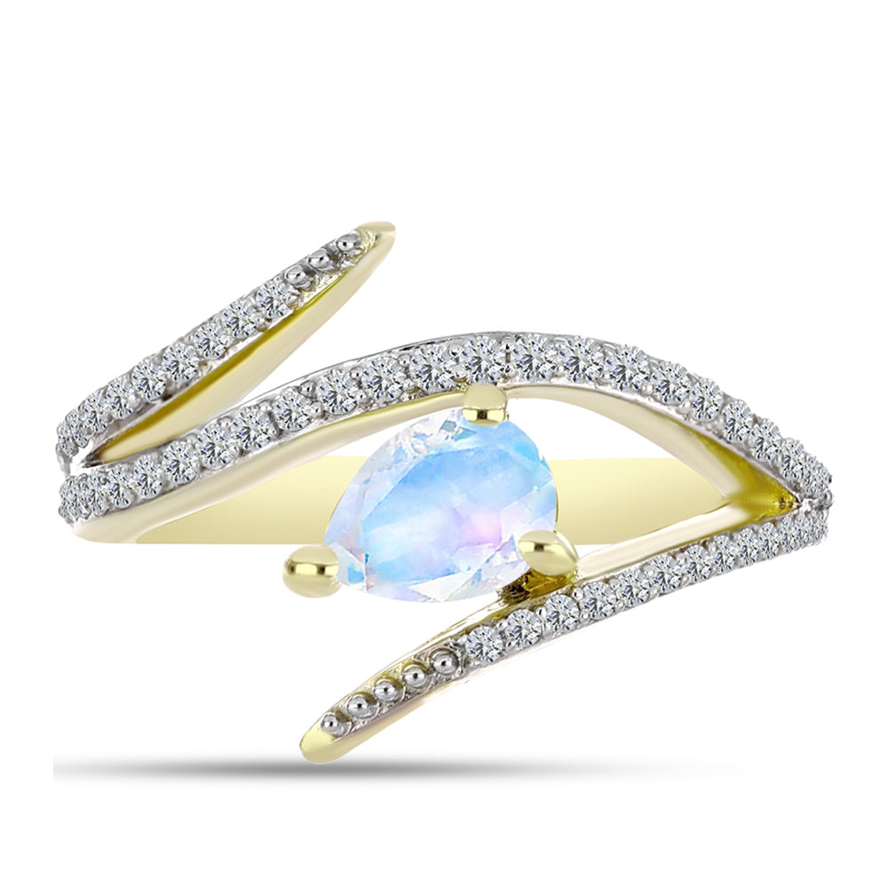 Inel din Argint 925 Placat cu Aur ( 3.85 grame ) cu Piatra Lunii Curcubeu și Topaz Alb 1.08 Carate 1 
