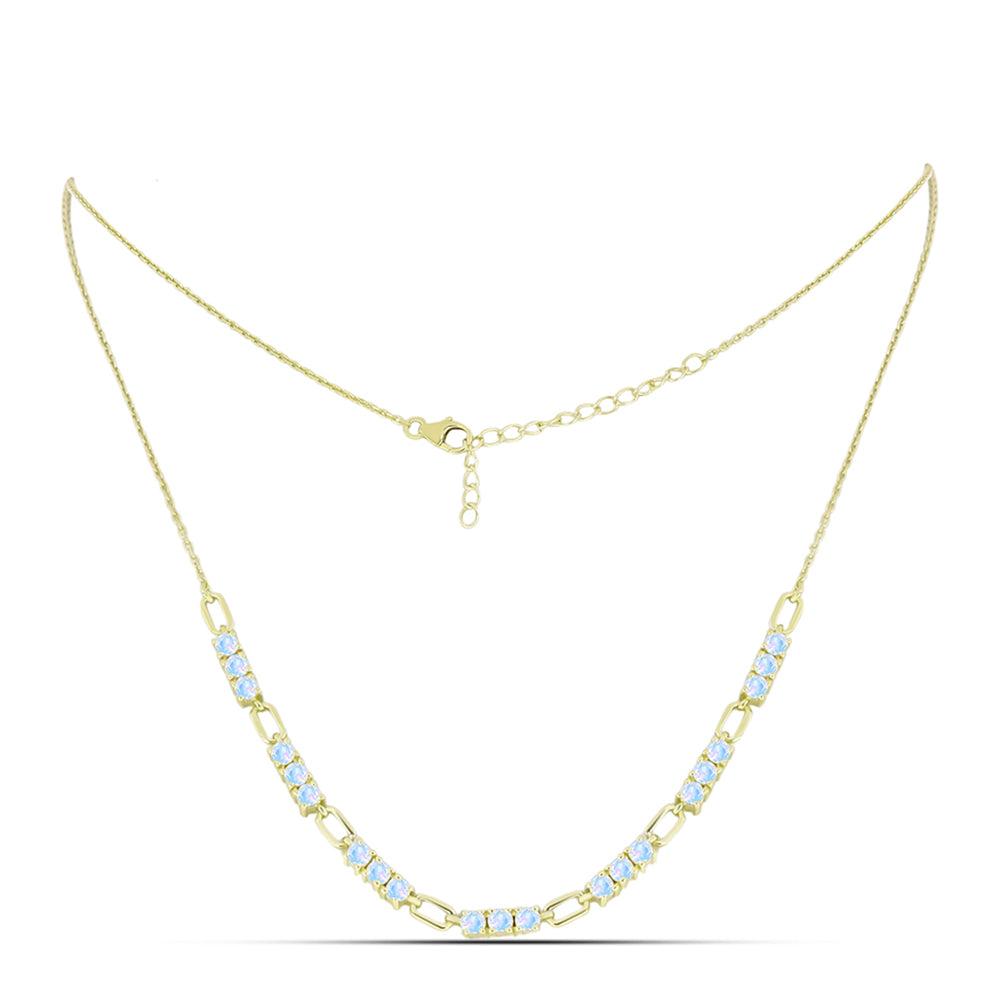 Colier din Argint 925 Placat cu Aur ( 6.95 grame ) cu Piatra Lunii Curcubeu 2.15 Carate 1 