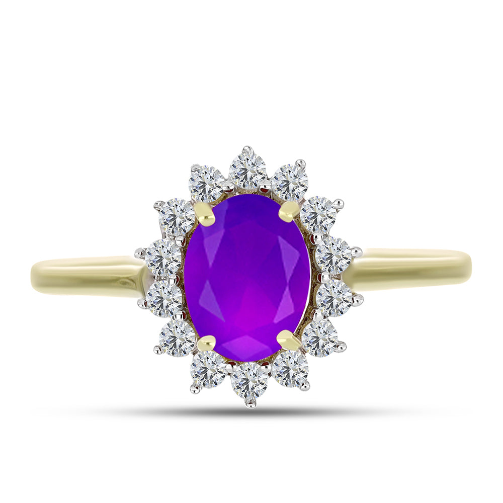 Inel din Argint 925 Placat cu Aur ( 2.56 grame ) cu Agat Violet și Topaz Alb 1.52 Carate 1 