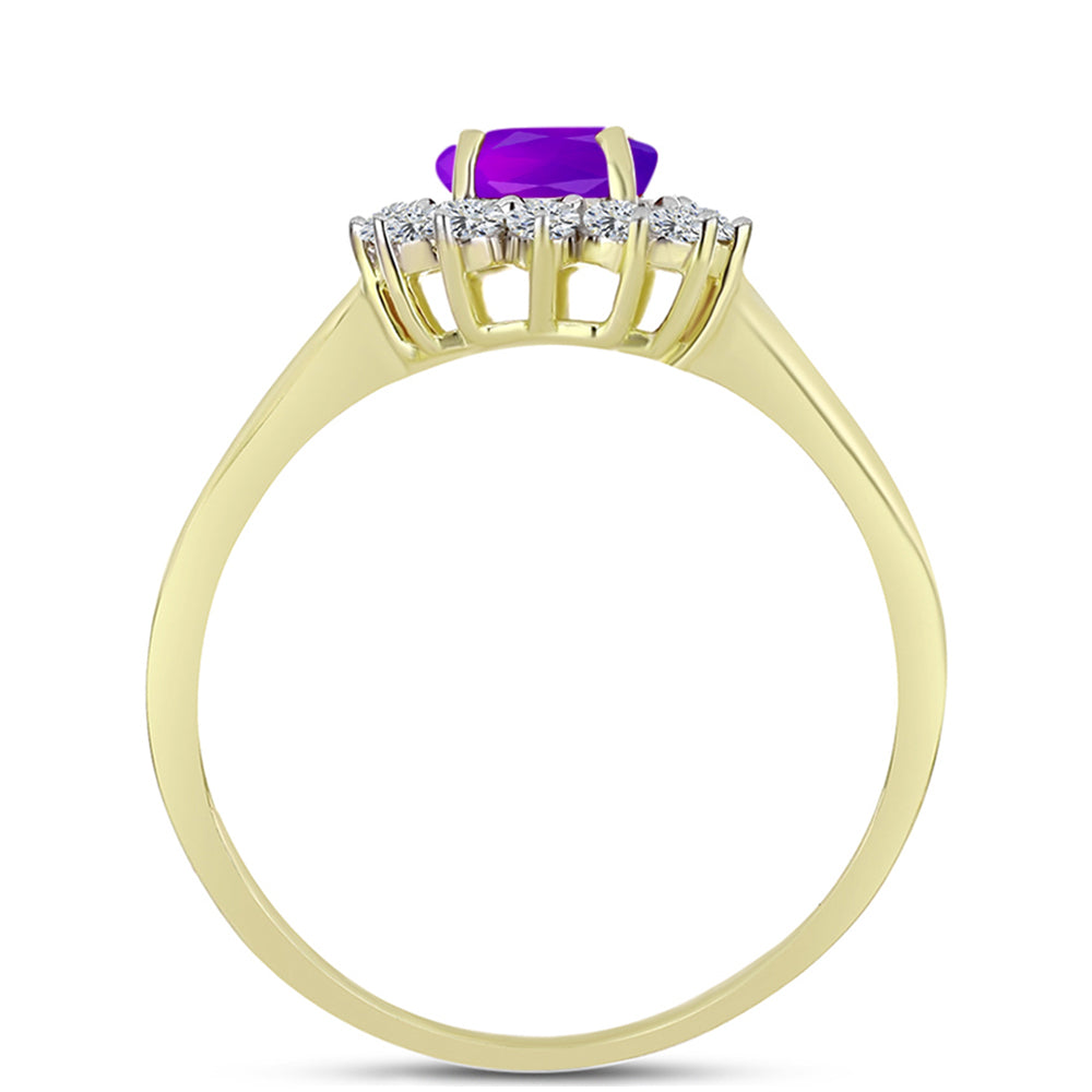Inel din Argint 925 Placat cu Aur ( 2.56 grame ) cu Agat Violet și Topaz Alb 1.52 Carate
