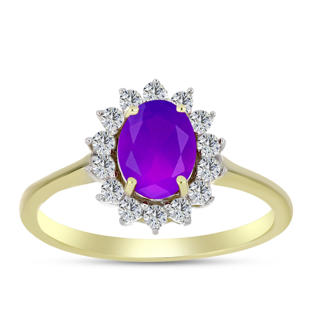 Inel din Argint 925 Placat cu Aur ( 2.56 grame ) cu Agat Violet și Topaz Alb 1.52 Carate 3 
