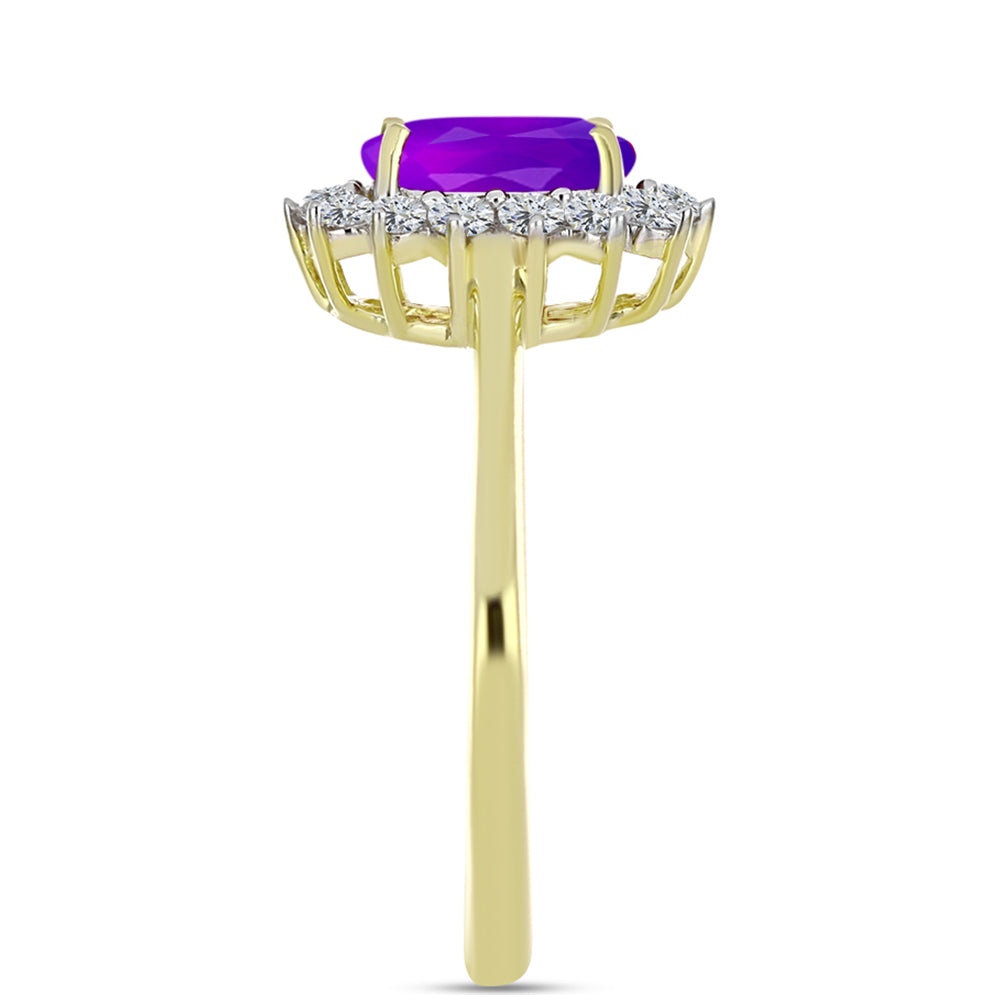 Inel din Argint 925 Placat cu Aur ( 2.56 grame ) cu Agat Violet și Topaz Alb 1.52 Carate 4 
