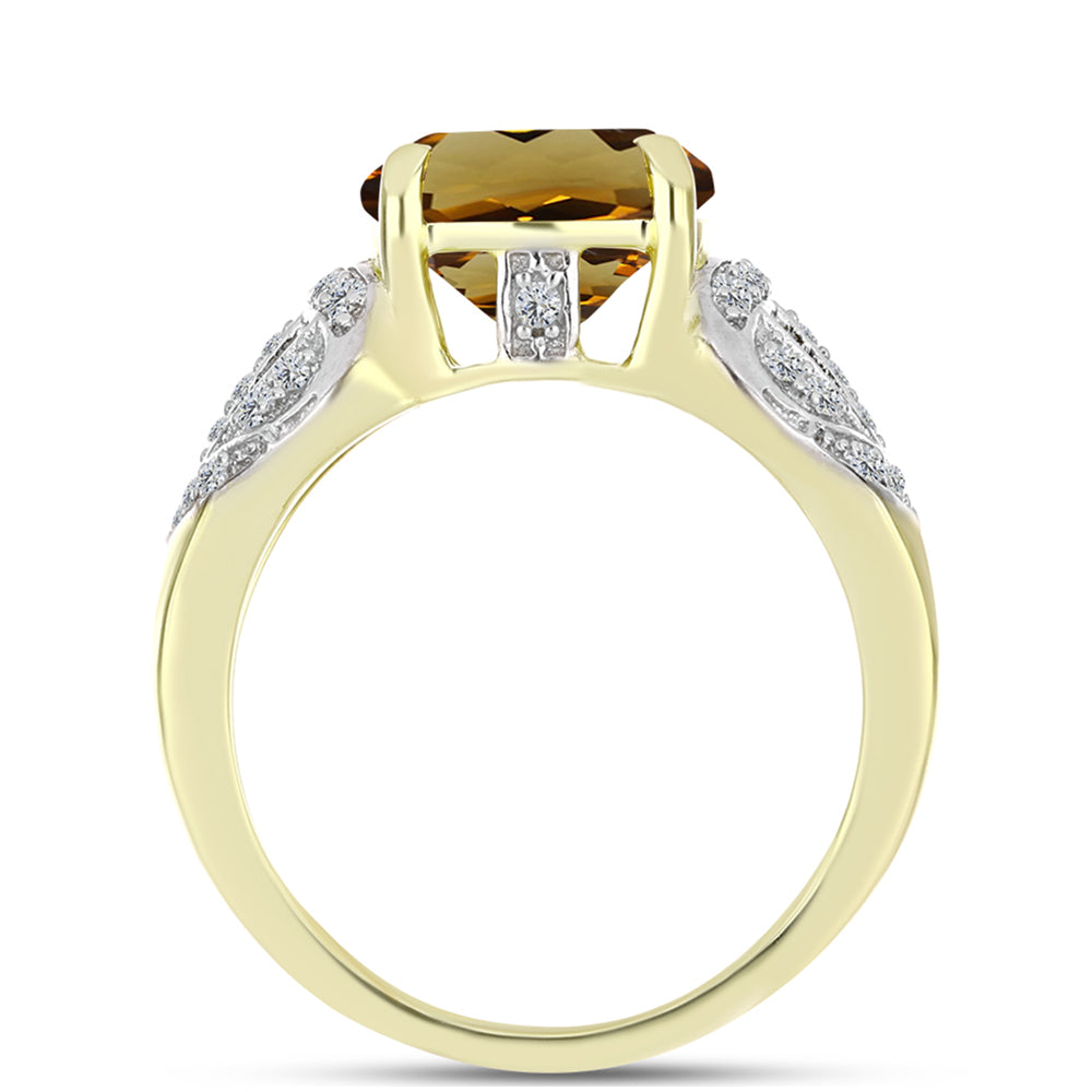 Inel din Argint 925 Placat cu Aur ( 4.15 grame ) cu Cuarț Coniac și Topaz Alb 3.76 Carate 2 