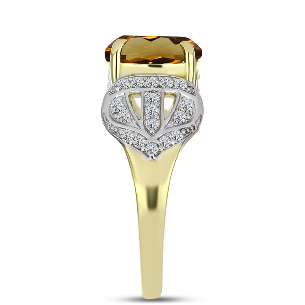 Inel din Argint 925 Placat cu Aur ( 4.15 grame ) cu Cuarț Coniac și Topaz Alb 3.76 Carate 4 