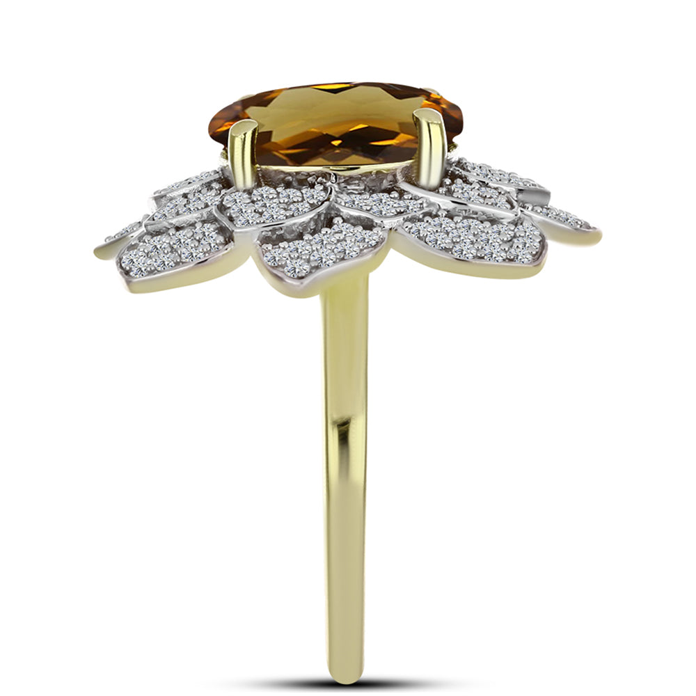 Inel din Argint 925 Placat cu Aur ( 5.87 grame ) cu Cuarț Coniac și Topaz Alb 6.26 Carate 4 