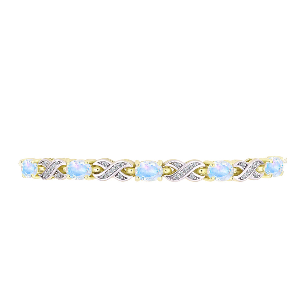 Brățară din Argint 925 Placat cu Aur ( 8.43 grame ) cu Piatra Lunii Curcubeu și Topaz Alb 3.89 Carate 2 