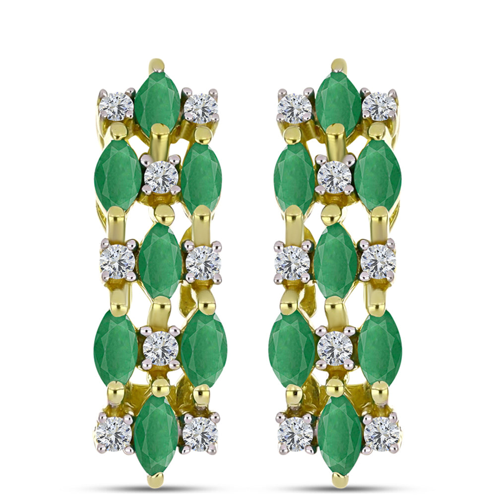 Cercei din Argint 925 Placat cu Aur ( 3.47 grame ) cu Smarald Brazilian și Topaz Alb 1.41 Carate