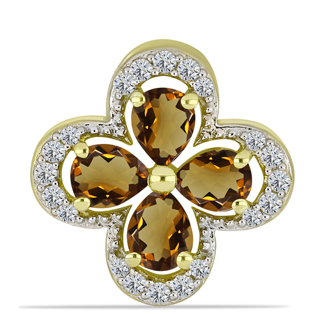 Pandantiv din Argint 925 Placat cu Aur ( 1.45 grame ) cu Cuarț Coniac și Topaz Alb 1.35 Carate