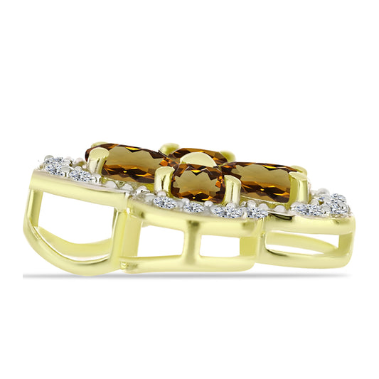 Pandantiv din Argint 925 Placat cu Aur ( 1.45 grame ) cu Cuarț Coniac și Topaz Alb 1.35 Carate