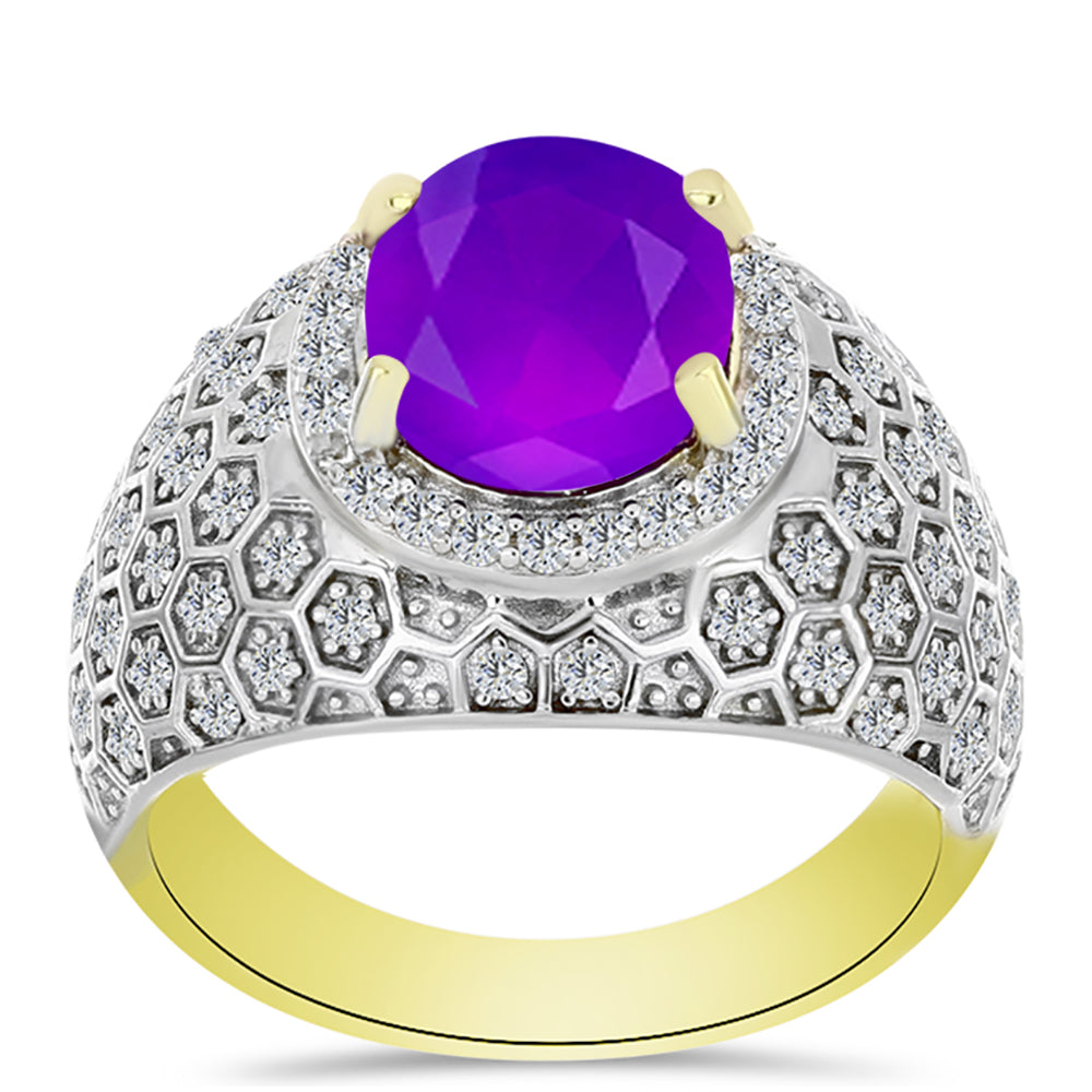 Inel din Argint 925 Placat cu Aur ( 5.96 grame ) cu Agat Violet și Topaz Alb 2.69 Carate 3 