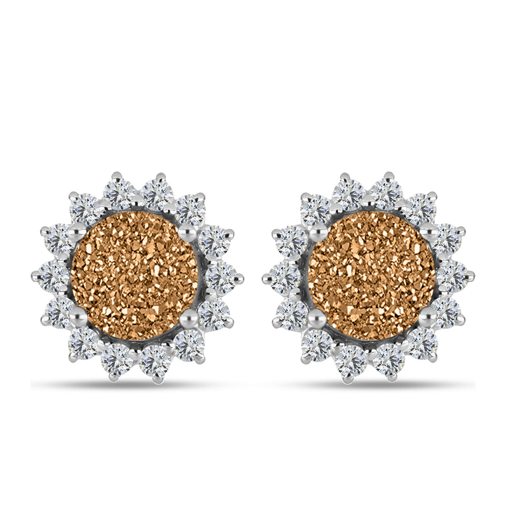 Cercei din Argint 925 ( 2.88 grame ) cu Drusy Auriu și Topaz Alb 5.49 Carate
