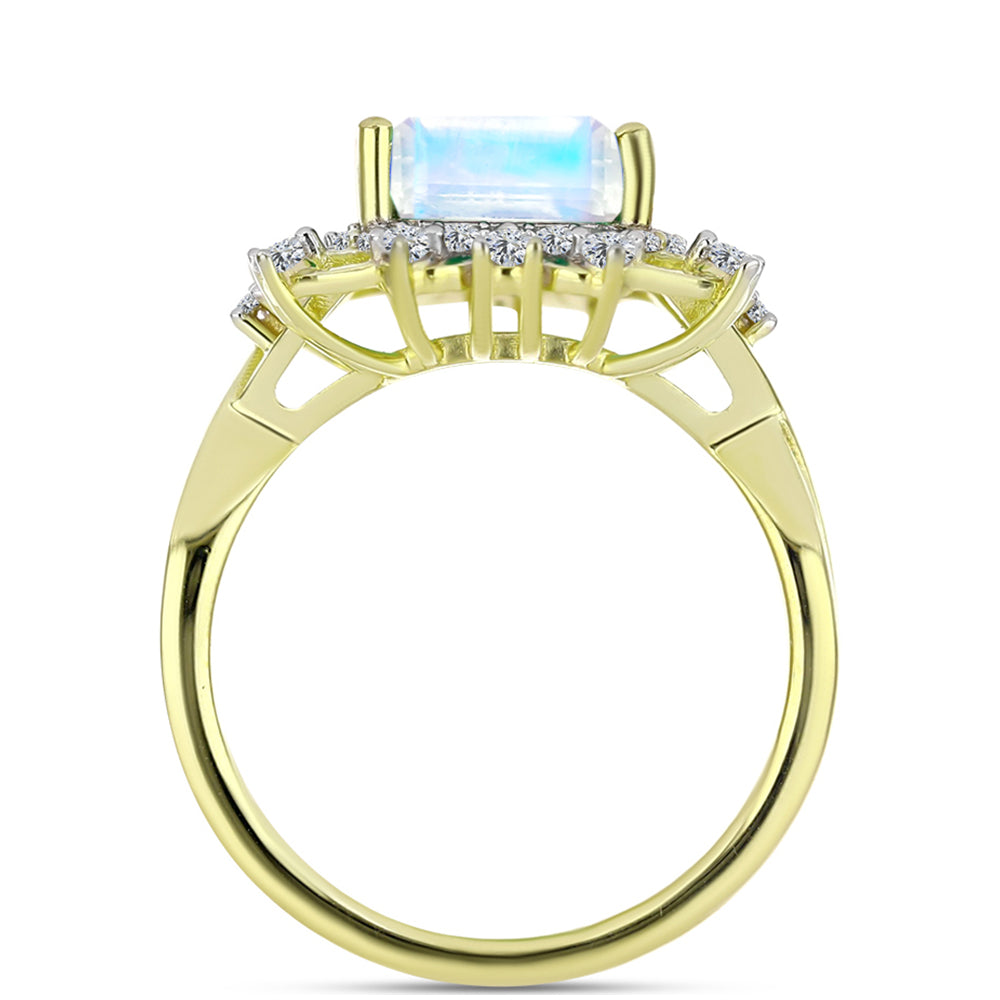 Inel din Argint 925 Placat cu Aur ( 3.9 grame ) cu Piatra Lunii Curcubeu și Topaz Alb 3.46 Carate
