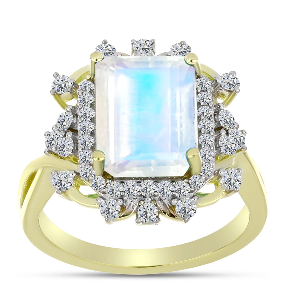 Inel din Argint 925 Placat cu Aur ( 3.9 grame ) cu Piatra Lunii Curcubeu și Topaz Alb 3.46 Carate 3 
