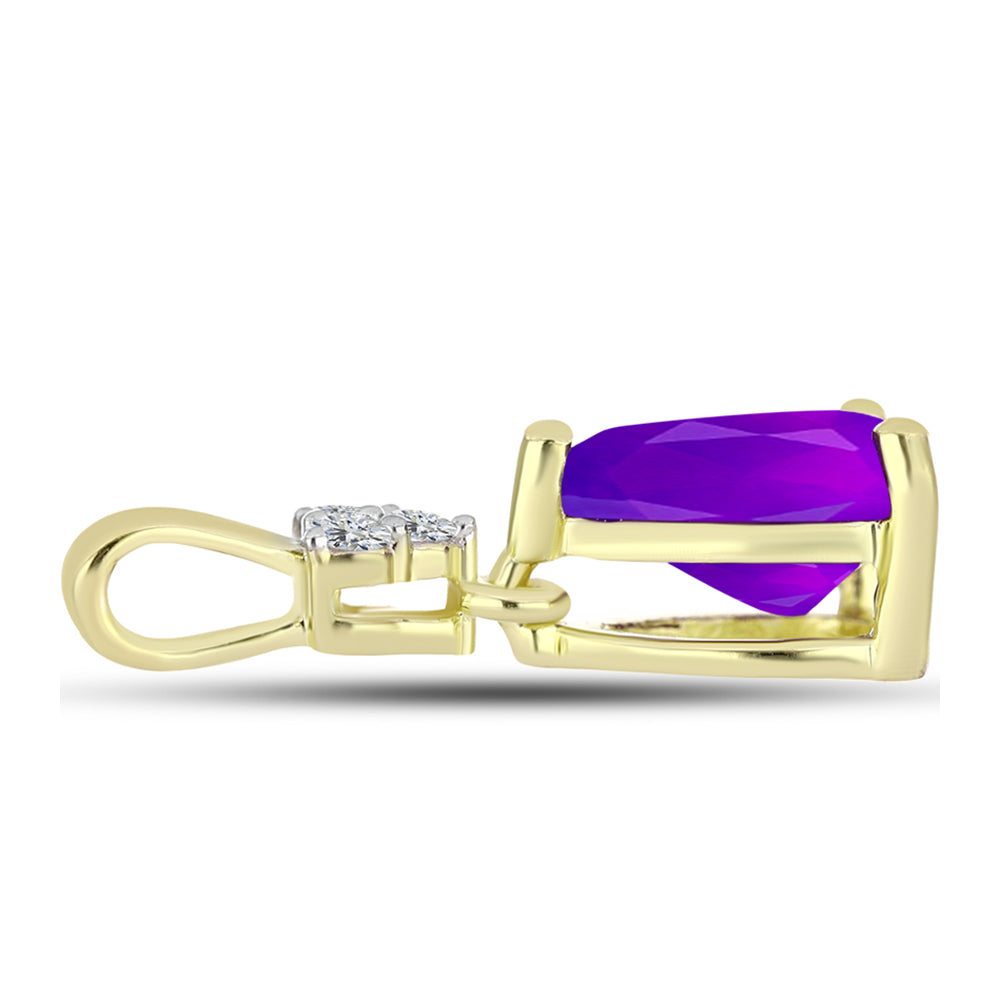 Pandantiv din Argint 925 Placat cu Aur ( 0.71 grame ) cu Agat Violet și Topaz Alb 1.06 Carate 2 
