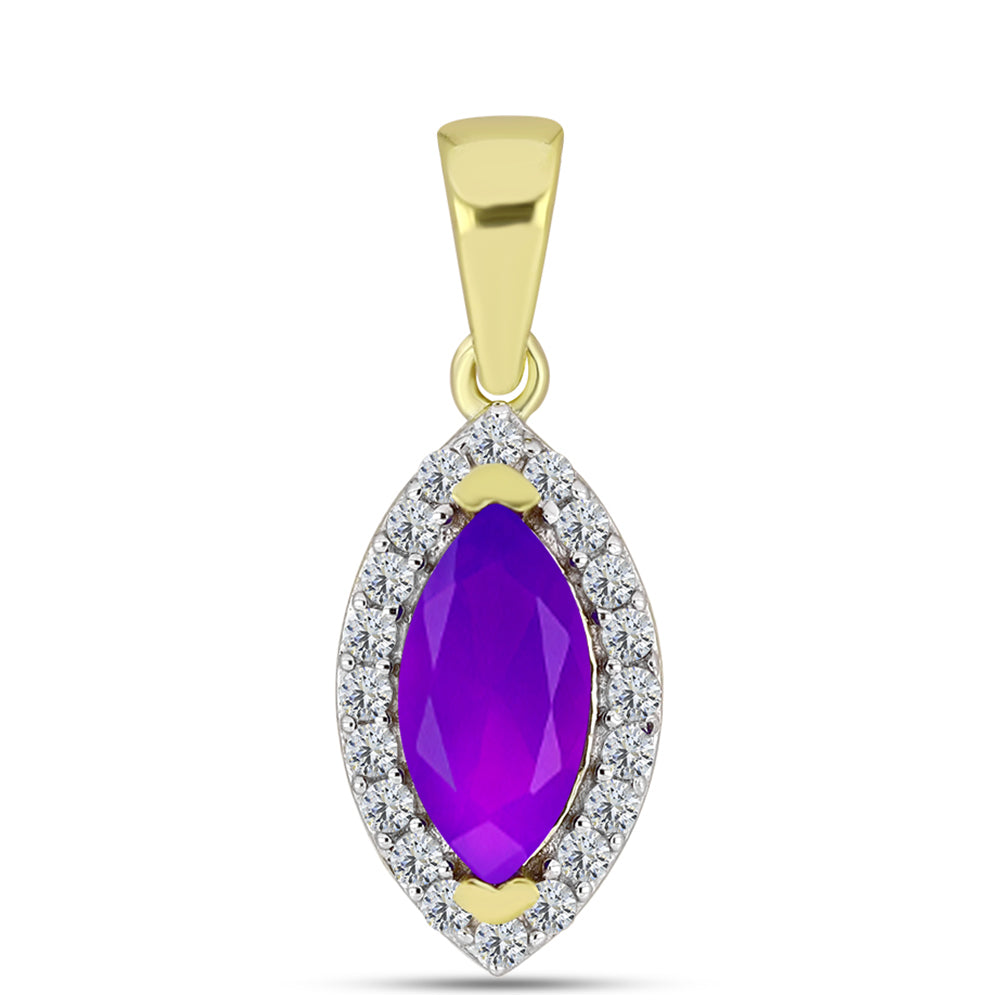 Pandantiv din Argint 925 Placat cu Aur ( 1.21 grame ) cu Agat Violet și Topaz Alb 1.25 Carate