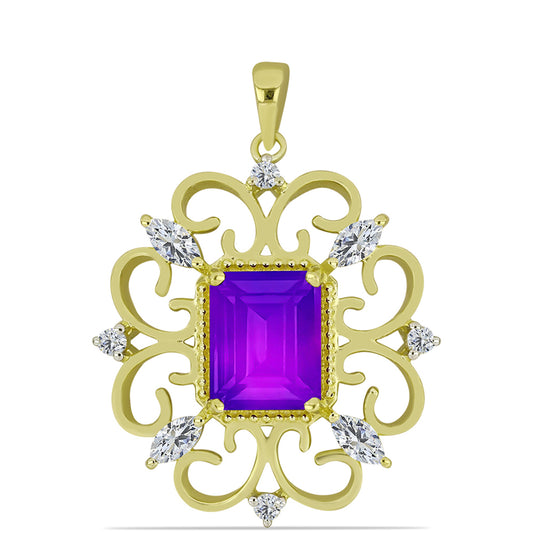 Pandantiv din Argint 925 Placat cu Aur ( 3.77 grame ) cu Agat Violet și Topaz Alb 3.21 Carate