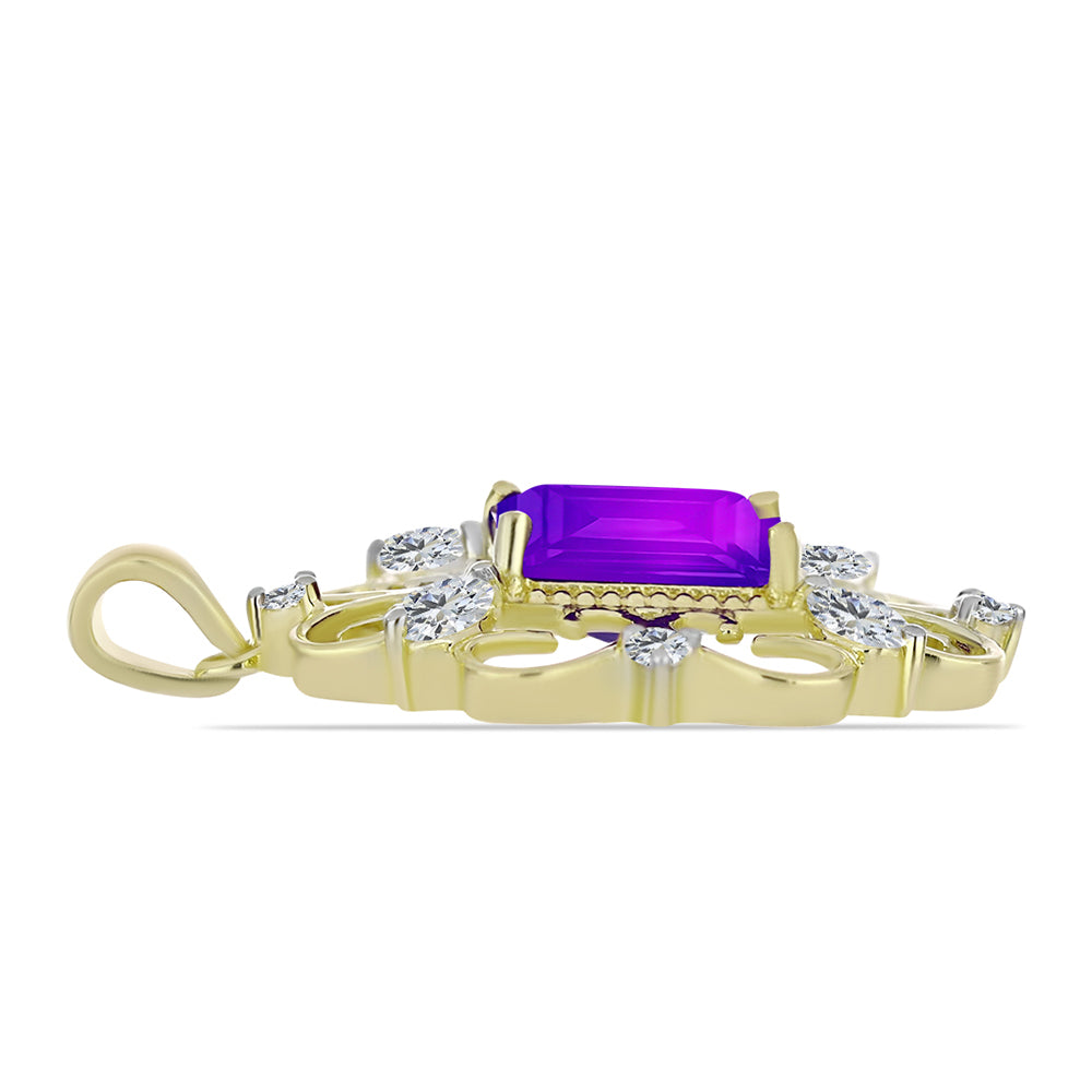Pandantiv din Argint 925 Placat cu Aur ( 3.77 grame ) cu Agat Violet și Topaz Alb 3.21 Carate 2 