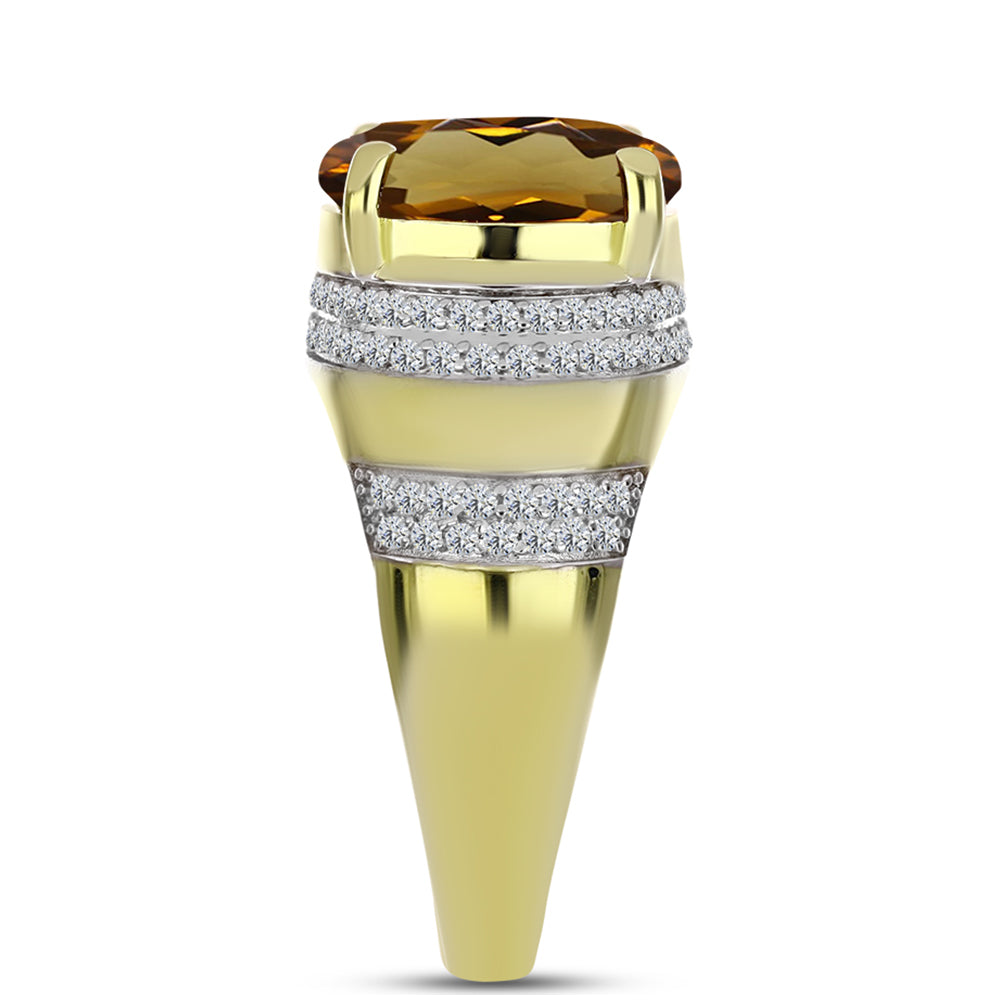 Inel din Argint 925 Placat cu Aur ( 4.84 grame ) cu Cuarț Coniac și Topaz Alb 5.82 Carate
