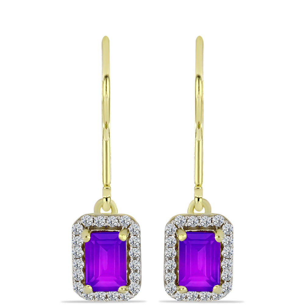 Cercei din Argint 925 Placat cu Aur ( 2.24 grame ) cu Agat Violet și Topaz Alb 1.39 Carate 1 