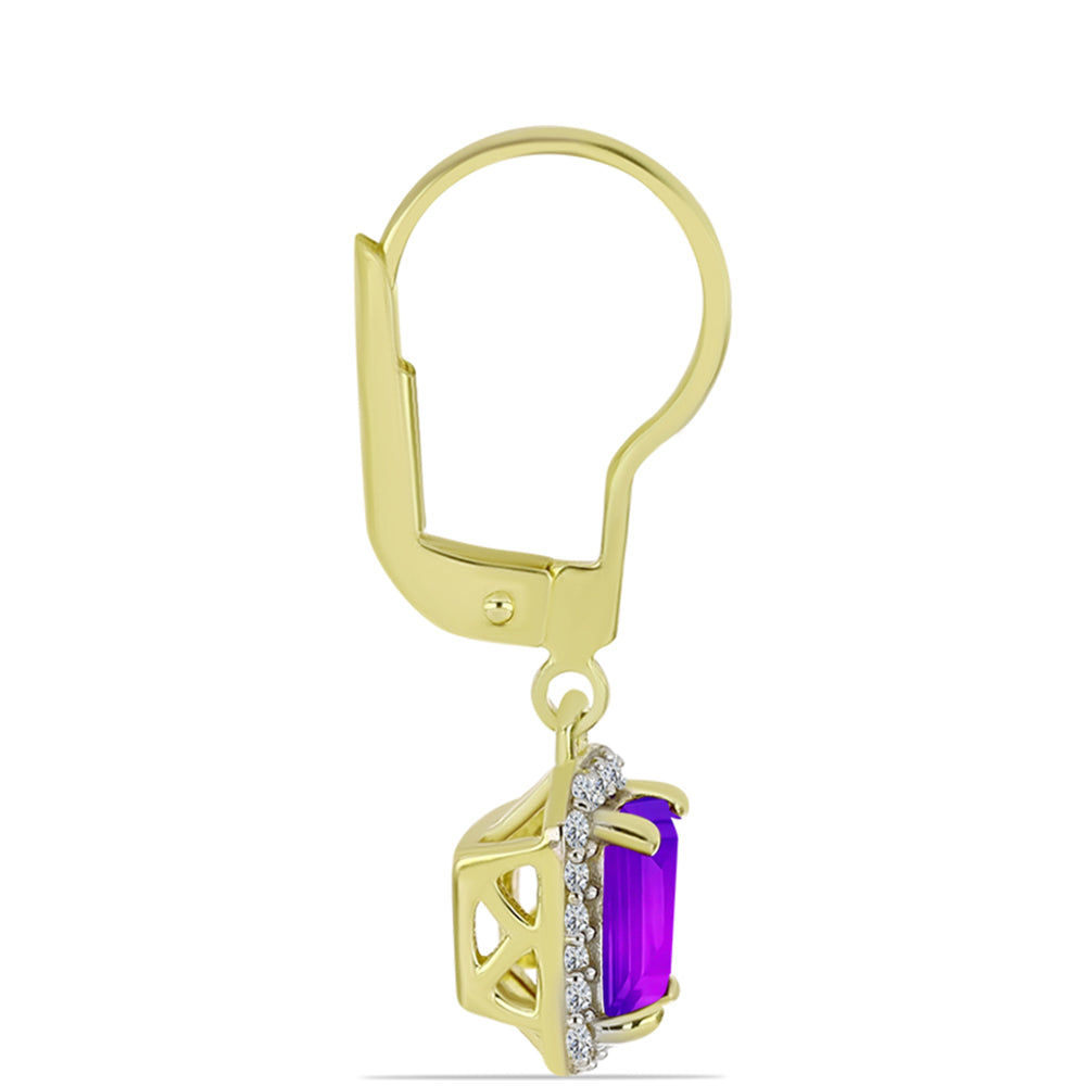 Cercei din Argint 925 Placat cu Aur ( 2.24 grame ) cu Agat Violet și Topaz Alb 1.39 Carate