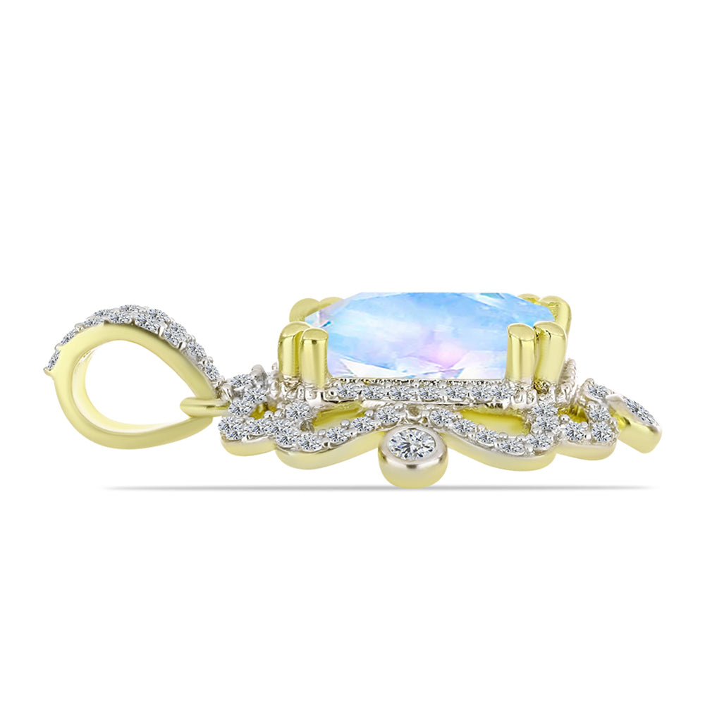Pandantiv din Argint 925 Placat cu Aur ( 2.85 grame ) cu Piatra Lunii Curcubeu și Topaz Alb 4.7 Carate