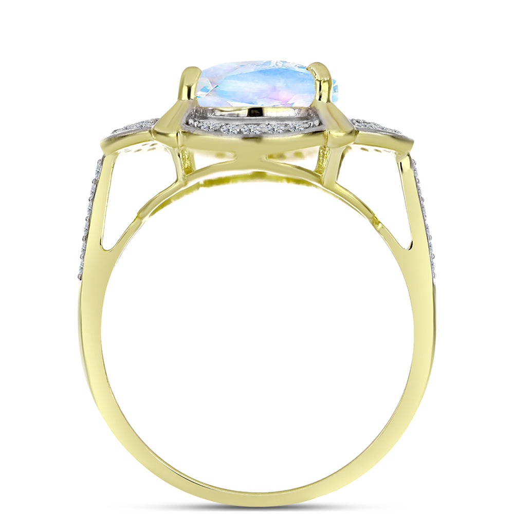 Inel din Argint 925 Placat cu Aur ( 3.62 grame ) cu Piatra Lunii Curcubeu și Topaz Alb 5.53 Carate