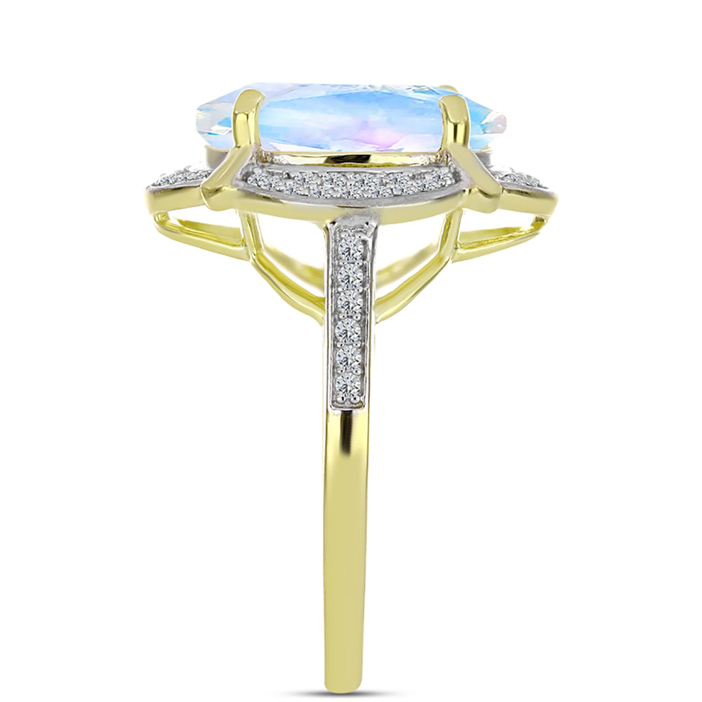 Inel din Argint 925 Placat cu Aur ( 3.62 grame ) cu Piatra Lunii Curcubeu și Topaz Alb 5.53 Carate