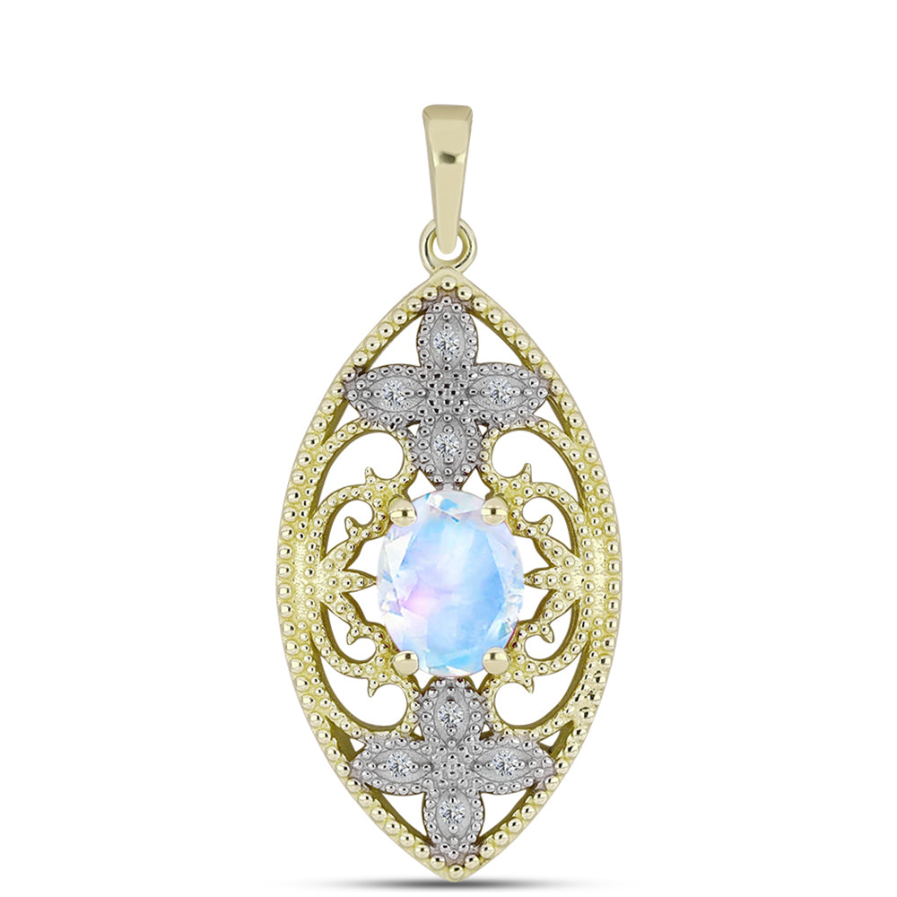Pandantiv din Argint 925 Placat cu Aur ( 3.44 grame ) cu Piatra Lunii Curcubeu și Topaz Alb 1.71 Carate 1 
