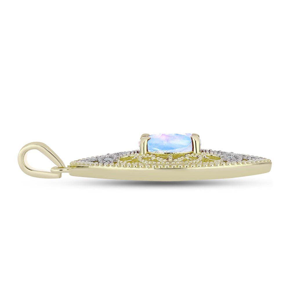 Pandantiv din Argint 925 Placat cu Aur ( 3.44 grame ) cu Piatra Lunii Curcubeu și Topaz Alb 1.71 Carate
