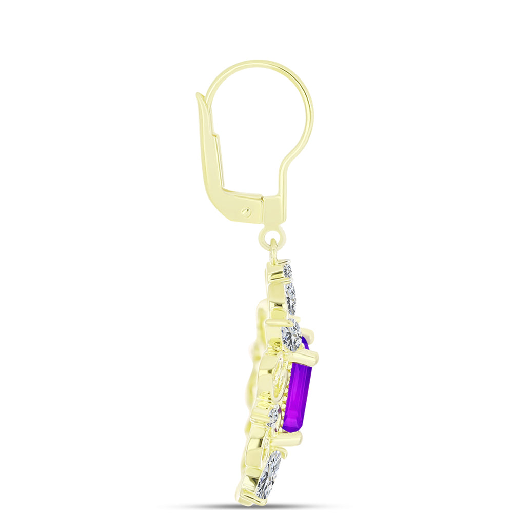 Cercei din Argint 925 Placat cu Aur ( 5.5 grame ) cu Agat Violet și Topaz Alb 4.44 Carate