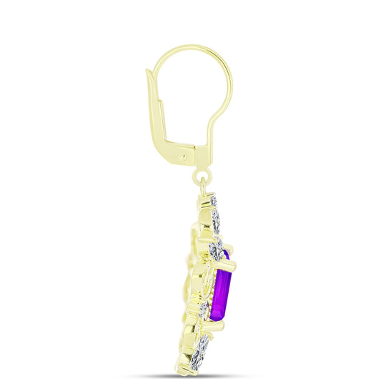 Cercei din Argint 925 Placat cu Aur ( 5.5 grame ) cu Agat Violet și Topaz Alb 4.44 Carate