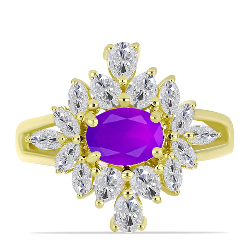 Inel din Argint 925 Placat cu Aur ( 4.74 grame ) cu Agat Violet și Topaz Alb 2.93 Carate 1 