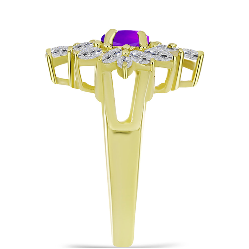 Inel din Argint 925 Placat cu Aur ( 4.74 grame ) cu Agat Violet și Topaz Alb 2.93 Carate 4 