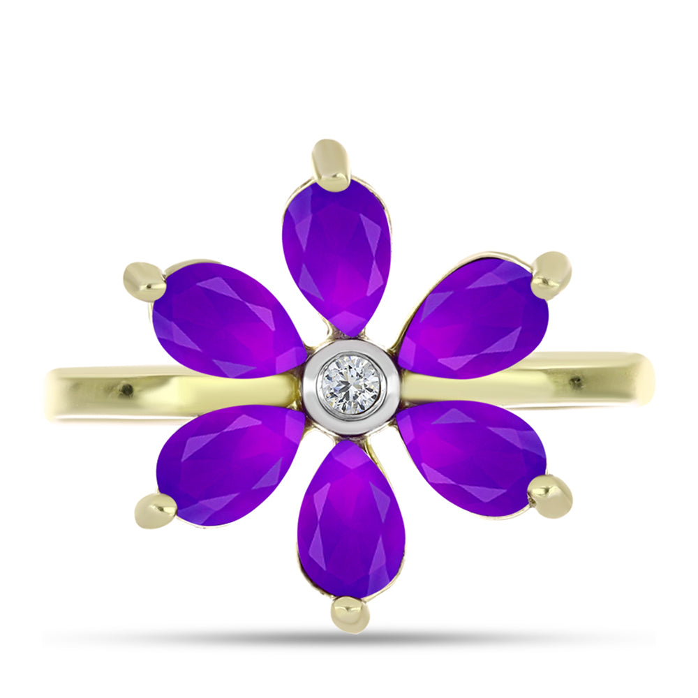 Inel din Argint 925 Placat cu Aur ( 4.01 grame ) cu Agat Violet și Topaz Alb 2.19 Carate