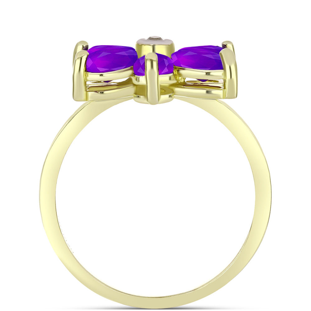 Inel din Argint 925 Placat cu Aur ( 4.01 grame ) cu Agat Violet și Topaz Alb 2.19 Carate