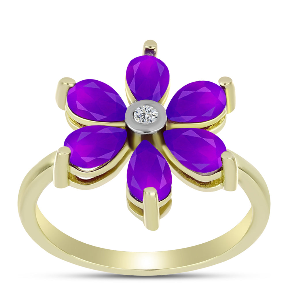 Inel din Argint 925 Placat cu Aur ( 4.01 grame ) cu Agat Violet și Topaz Alb 2.19 Carate