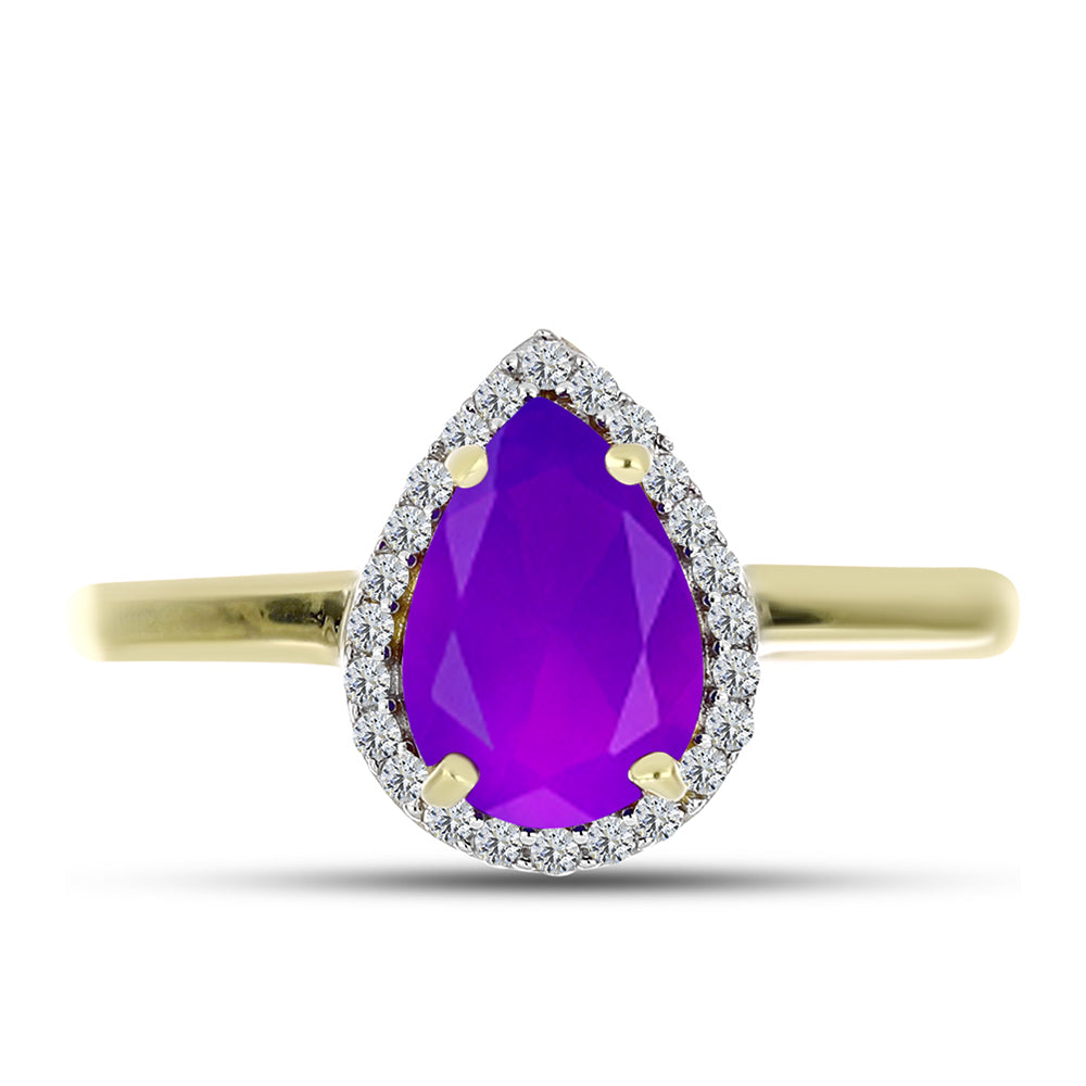 Inel din Argint 925 Placat cu Aur ( 2.82 grame ) cu Agat Violet și Topaz Alb 1.94 Carate 1 
