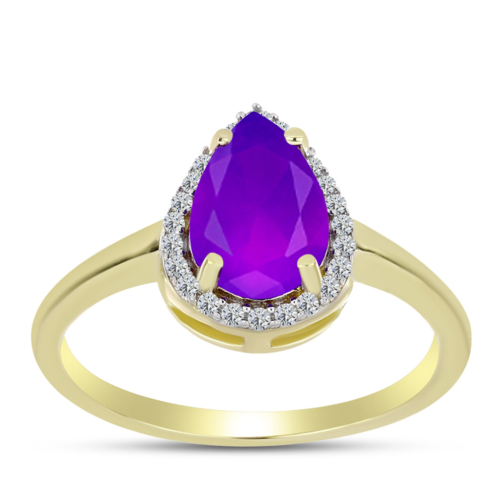 Inel din Argint 925 Placat cu Aur ( 2.82 grame ) cu Agat Violet și Topaz Alb 1.94 Carate 3 