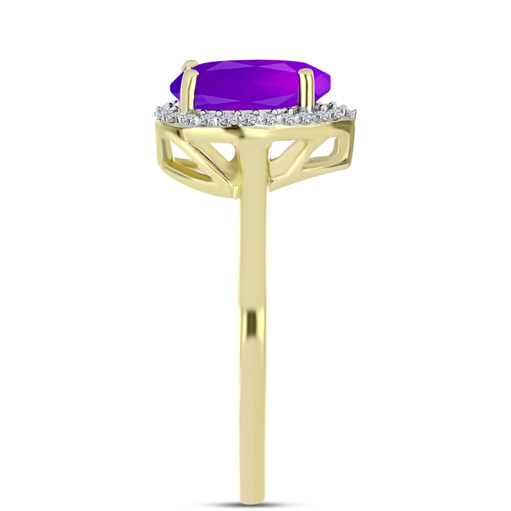 Inel din Argint 925 Placat cu Aur ( 2.82 grame ) cu Agat Violet și Topaz Alb 1.94 Carate 4 